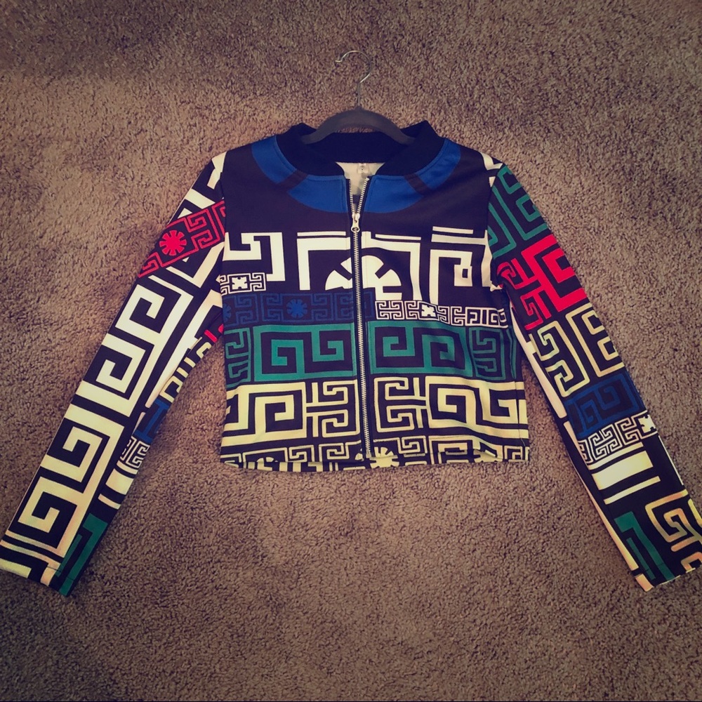 Round neck design printed jacket